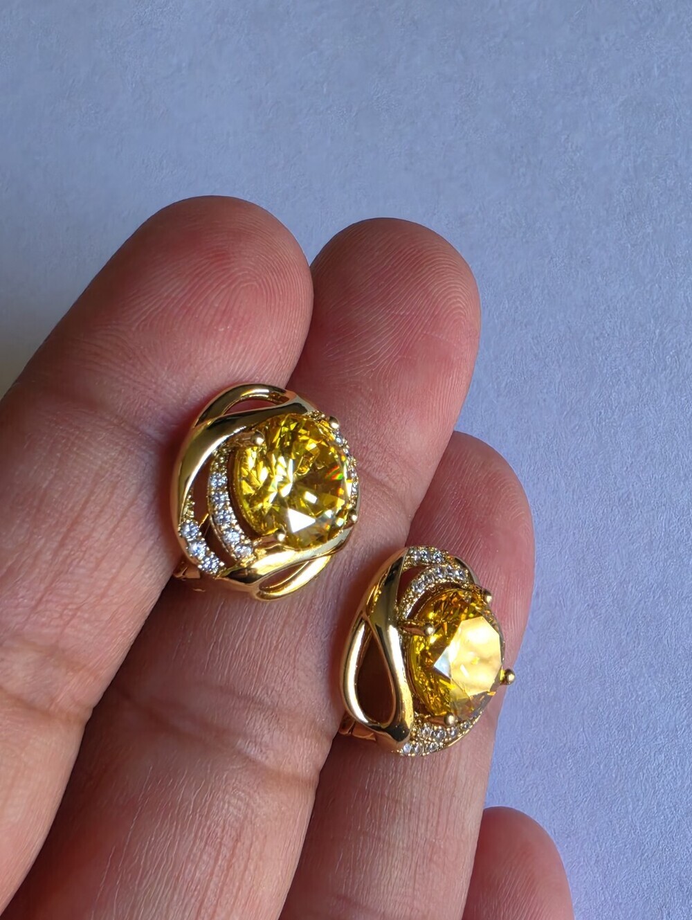 ✨ Gold Plated Yellow Crystal Statement Earrings CZ Accents Luxury Style - Picture 6 of 6